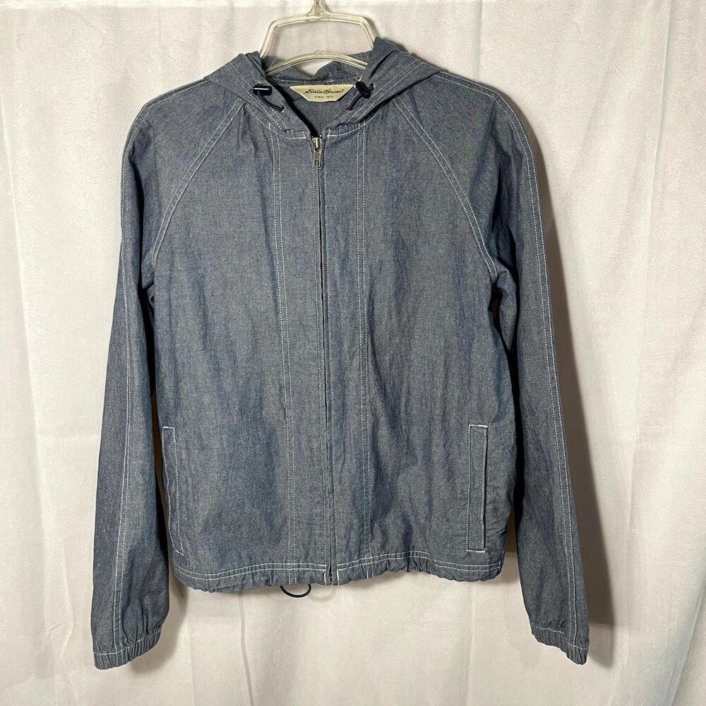 Eddie Bauer Chambray Denim Lightweight Hooded Jacket Size M‎